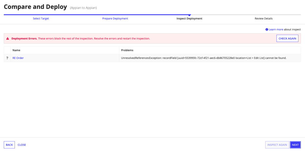 Esempio ispezione in errore